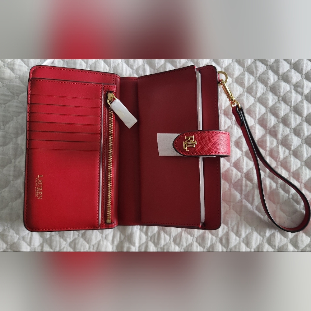 BRAND NEW Ralph Lauren Red Leather Wallet Clutch Wristlet - Picture 3 of 4